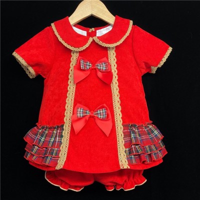 Baby Girls A Line Velvet Tartan Dress "2162"