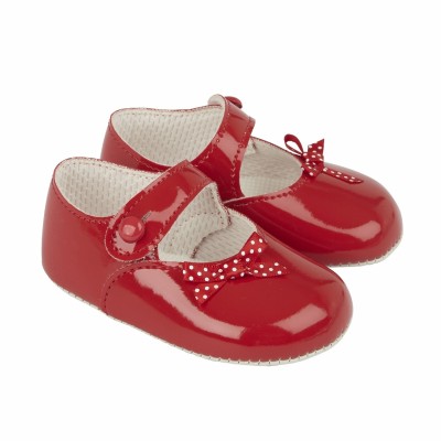 Baby Girls Polka Dot Bow Patent Pram Shoes "B613 Red"