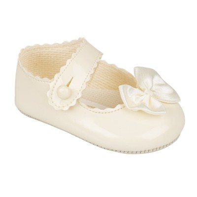Baby Girls Pram Shoes with Satin Bow "B604 Cream"