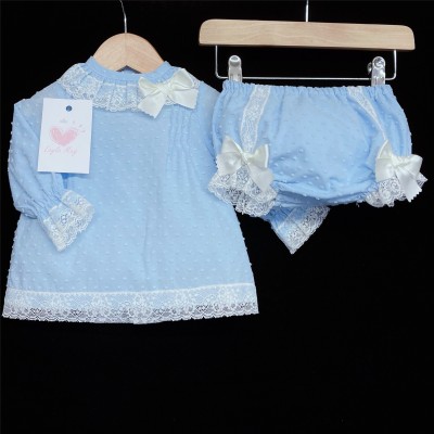Baby Girls Blue Long Sleeve Dress Set "LM010B"