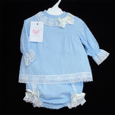 Baby Girls Blue Long Sleeve Dress Set "LM010B"