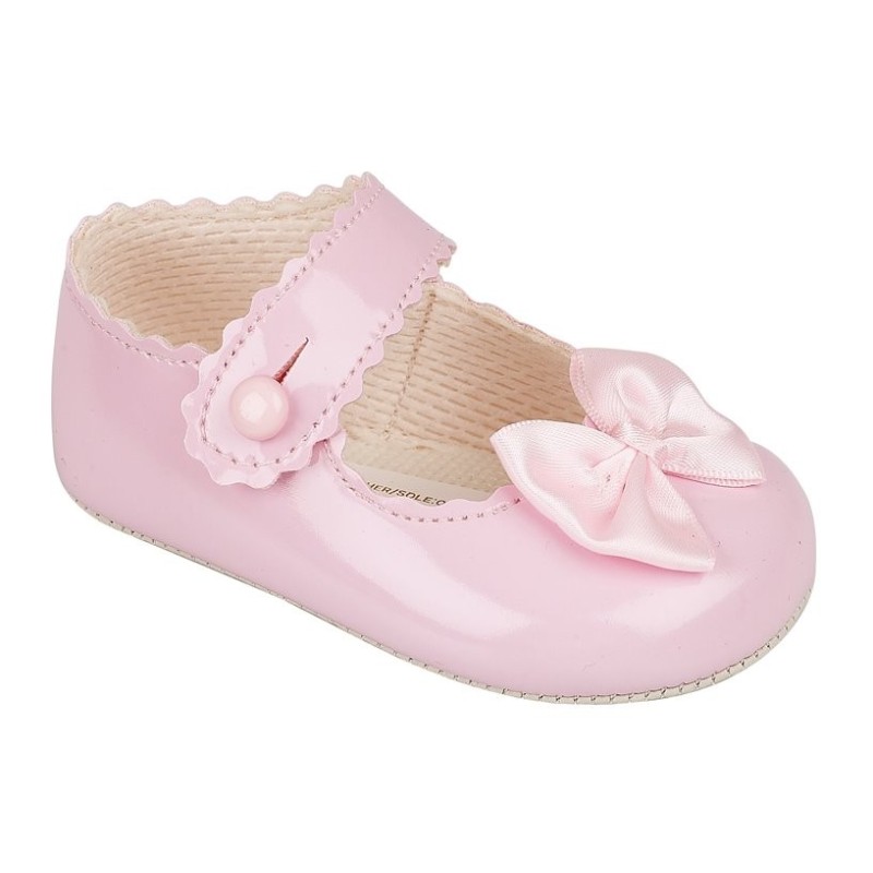Baby Girls Pram Shoes with Satin Bow "B604 Pink"