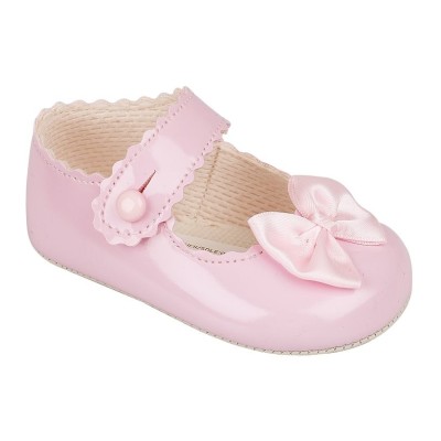 Baby Girls Pram Shoes with Satin Bow "B604 Pink"