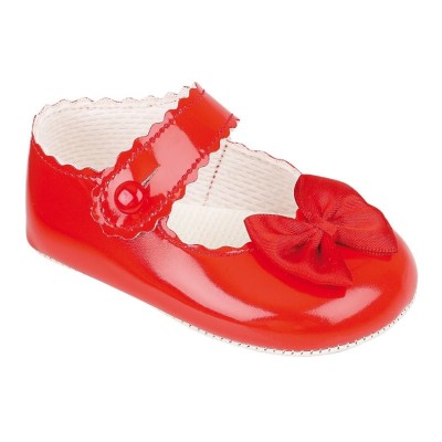 Baby Girls Pram Shoes with Satin Bow "B604 Red"
