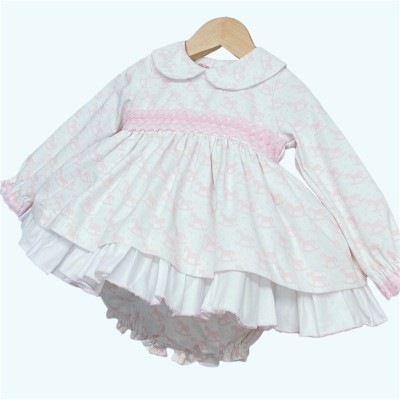 Baby Girls Pink Rocking Horse Puff Dress Set "MYD203"