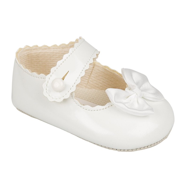 Baby Girls Pram Shoes with Satin Bow "B604 White"