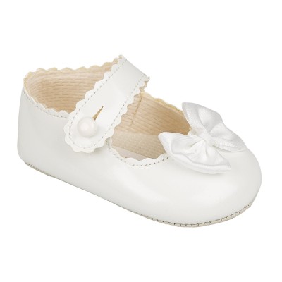 Baby Girls Pram Shoes with Satin Bow "B604 White"