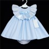 Baby Girl Blue Waffle Puff Dress Floral Collar "MYD312"