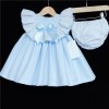 Baby Girl Blue Waffle Puff Dress Floral Collar "MYD312"