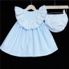 Baby Girl Blue Waffle Puff Dress Floral Collar "MYD312"