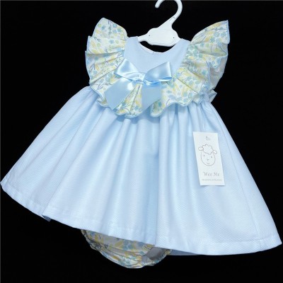 Baby Girl Blue Waffle Puff Dress Floral Collar "MYD320"