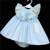 Baby Girl Blue Waffle Puff Dress Floral Collar "MYD320"