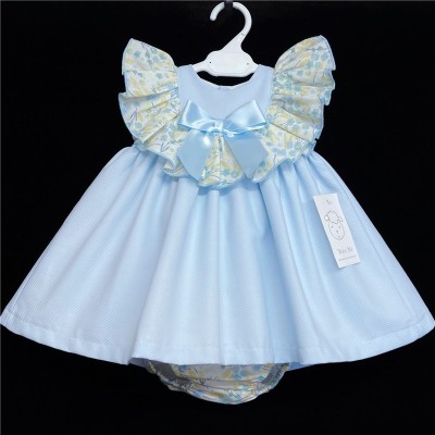Baby Girl Blue Waffle Puff Dress Floral Collar "MYD320"