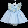 Baby Girl Blue Waffle Puff Dress Floral Collar "MYD320"