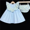 Baby Girl Blue Waffle Puff Dress Floral Collar "MYD320"