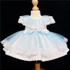 Baby Girl White Waffle Puff Ball Dress Blue Sheer "2014 B"