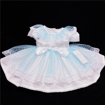 Baby Girl White Waffle Puff Ball Dress Blue Sheer "2014 B"