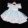 Baby Girl White Waffle Puff Ball Dress Blue Sheer "2014 B"