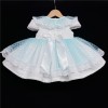 Baby Girl White Waffle Puff Ball Dress Blue Sheer "2014 B"