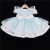 Baby Girl White Waffle Puff Ball Dress Blue Sheer "2014 B"
