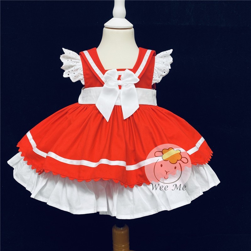 Baby Girl Spanish Red Puff Ball Sailor Dress "2015 Red"