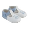 Baby Boys Embroidered Teddy Button Bar Patent Pram Shoes "B117 Blue White Blue"