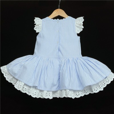 Baby Girl Spanish Blue Stripe Dress Satin Bow "2004 Blue"