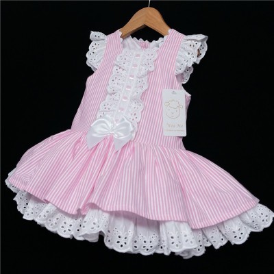 Baby Girl Spanish Pink Stripe Dress Satin Bow "2004 P"