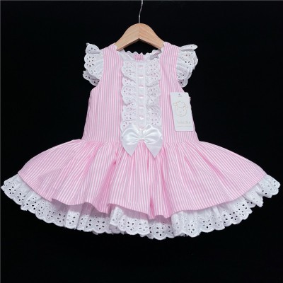 Baby Girl Spanish Pink Stripe Dress Satin Bow "2004 P"
