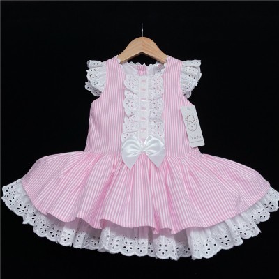 Baby Girl Spanish Pink Stripe Dress Satin Bow "2004 P"