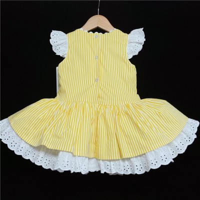 Baby Girl Spanish Yellow Stripe Puff Dress Satin Bow "2004 Yellow"