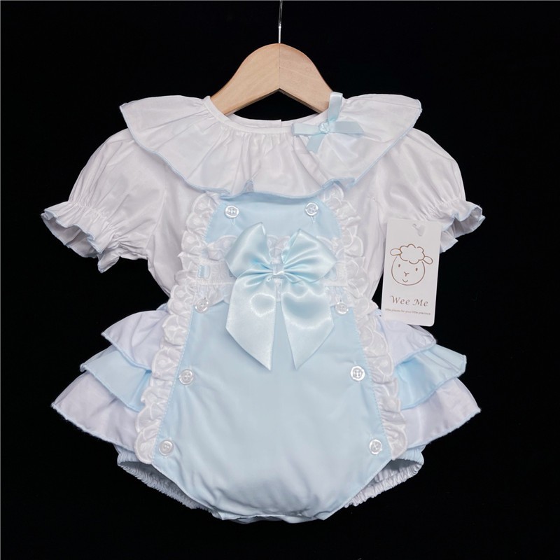 Baby Girl Pale Blue Frilly Romper with White Top "2038 Blue"