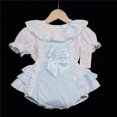 Baby Girl Pale Blue Frilly Romper with White Top "2038 Blue"