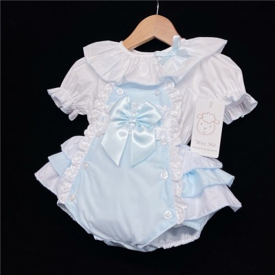 Baby Girl Pale Blue Frilly Romper with White Top "2038 Blue"