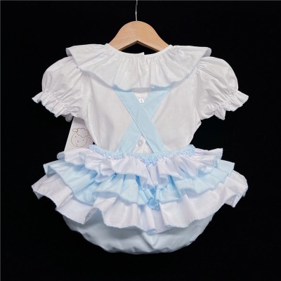 Baby Girl Pale Blue Frilly Romper with White Top "2038 Blue"