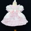 Baby Girl Spanish White Waffle Puff Ball Dress Pink Lace "2083 White"