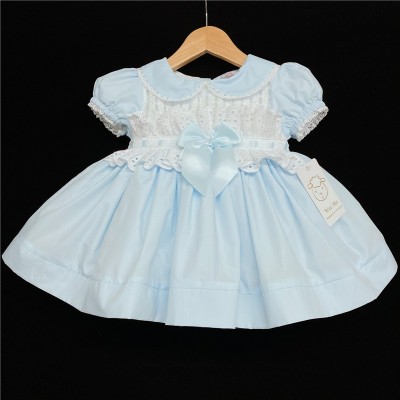 Baby Girl Pale Blue Puff Dress Satin Bow "2133 Blue"