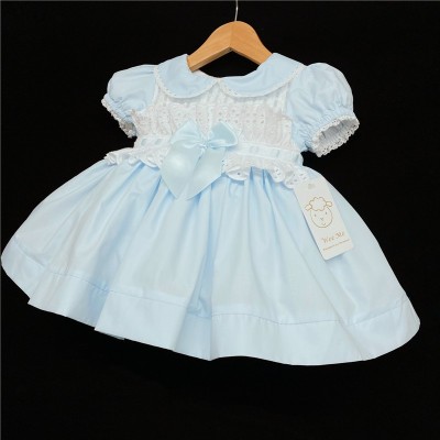 Baby Girl Pale Blue Puff Dress Satin Bow "2133 Blue"