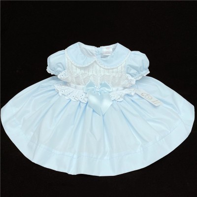 Baby Girl Pale Blue Puff Dress Satin Bow "2133 Blue"