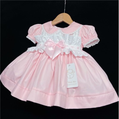 Baby Girl Pale Pink Puff Dress Satin Bow "2133 Pink"
