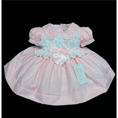 Baby Girl Pale Pink Puff Dress Satin Bow "2133 Pink"
