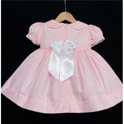 Baby Girl Pale Pink Puff Dress Satin Bow "2133 Pink"