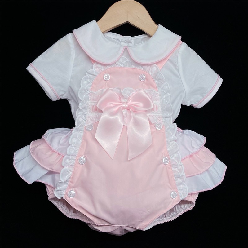 Baby Girl Pink Frilly Back Romper with White Shirt "2138 Pink"