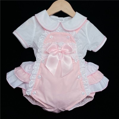Baby Girl Pink Frilly Back Romper with White Shirt "2138 Pink"