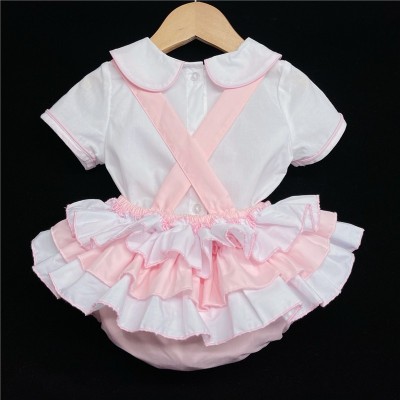 Baby Girl Pink Frilly Back Romper with White Shirt "2138 Pink"