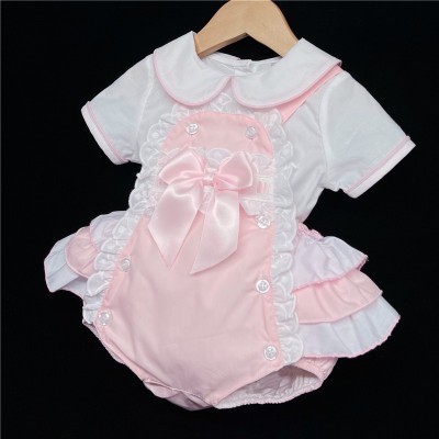 Baby Girl Pink Frilly Back Romper with White Shirt "2138 Pink"