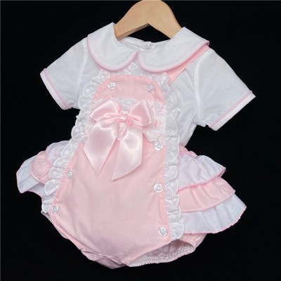 Baby Girl Pink Frilly Back Romper with White Shirt "2138 Pink"