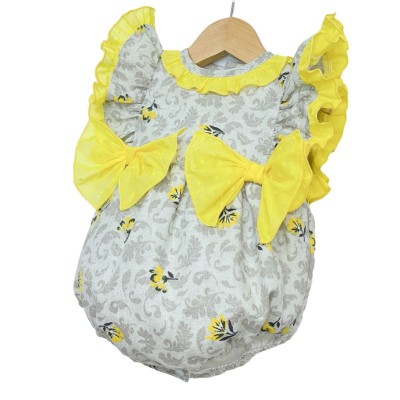 Baby Girl Grey Floral Romper Frilly Shoulder "LM2201"