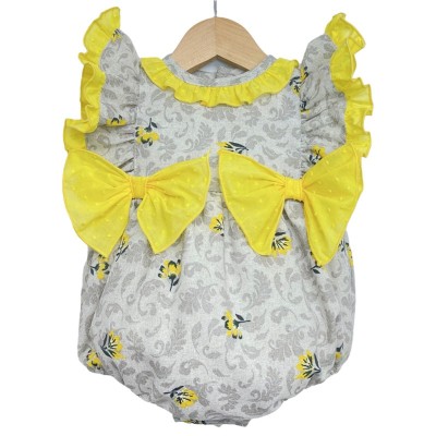 Baby Girl Grey Floral Romper Frilly Shoulder "LM2201"