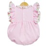 Baby Girl Pink Jacquard Frilly Shoulder Romper Satin Bows "LM2203"